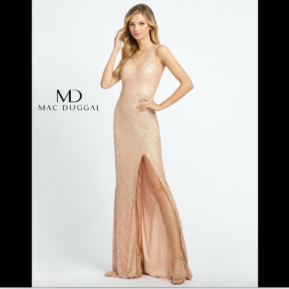 mac duggal rose gold dress